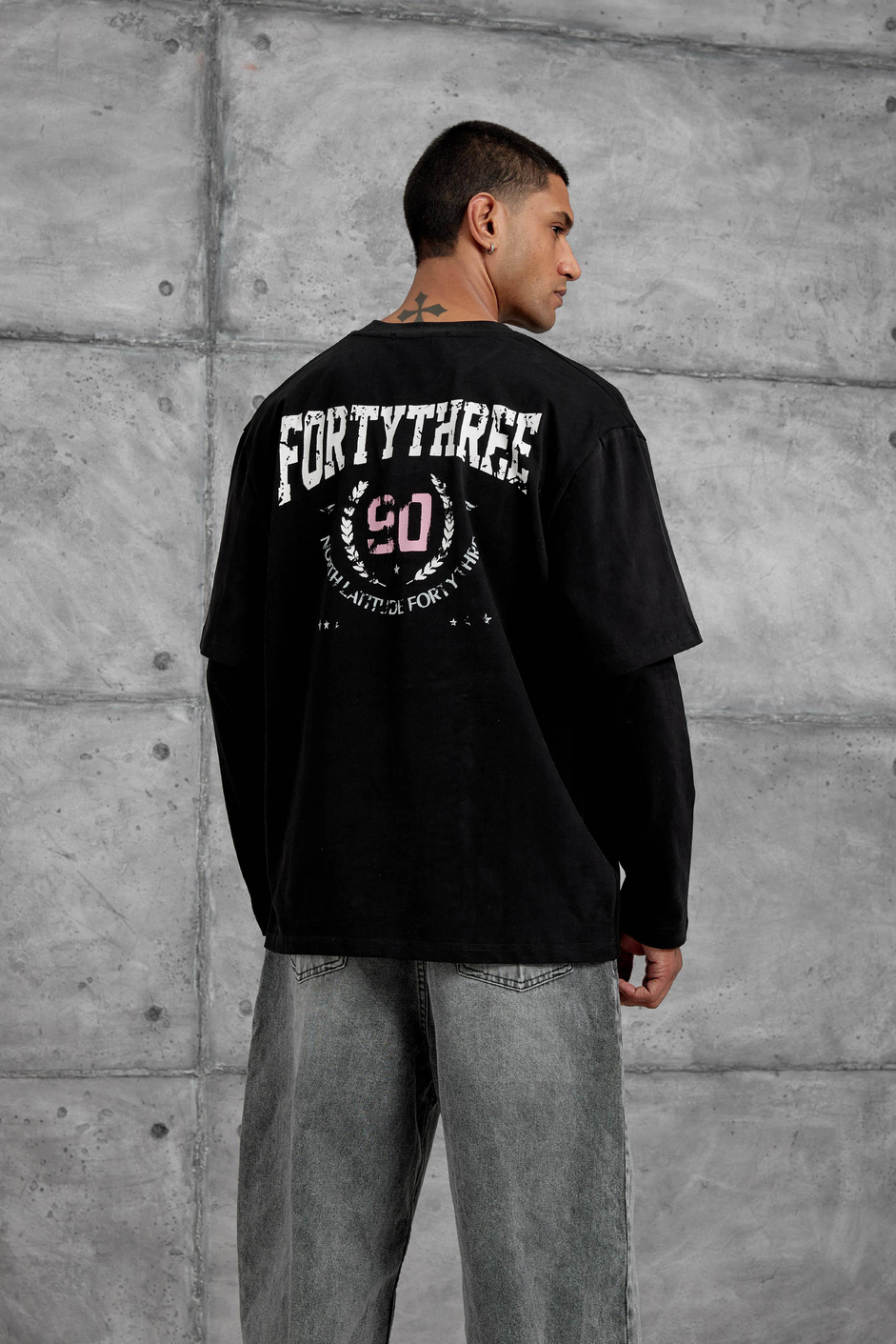Siyah Sayı Baskılı Oversize Kolu Parçalı Tasarım Sweatshirt