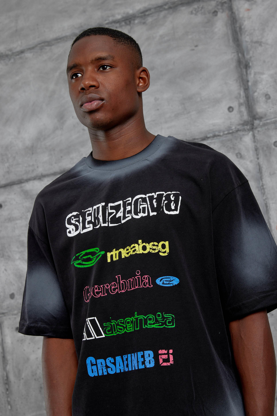 Siyah Sebizegva Baskılı Oversize Tshirt