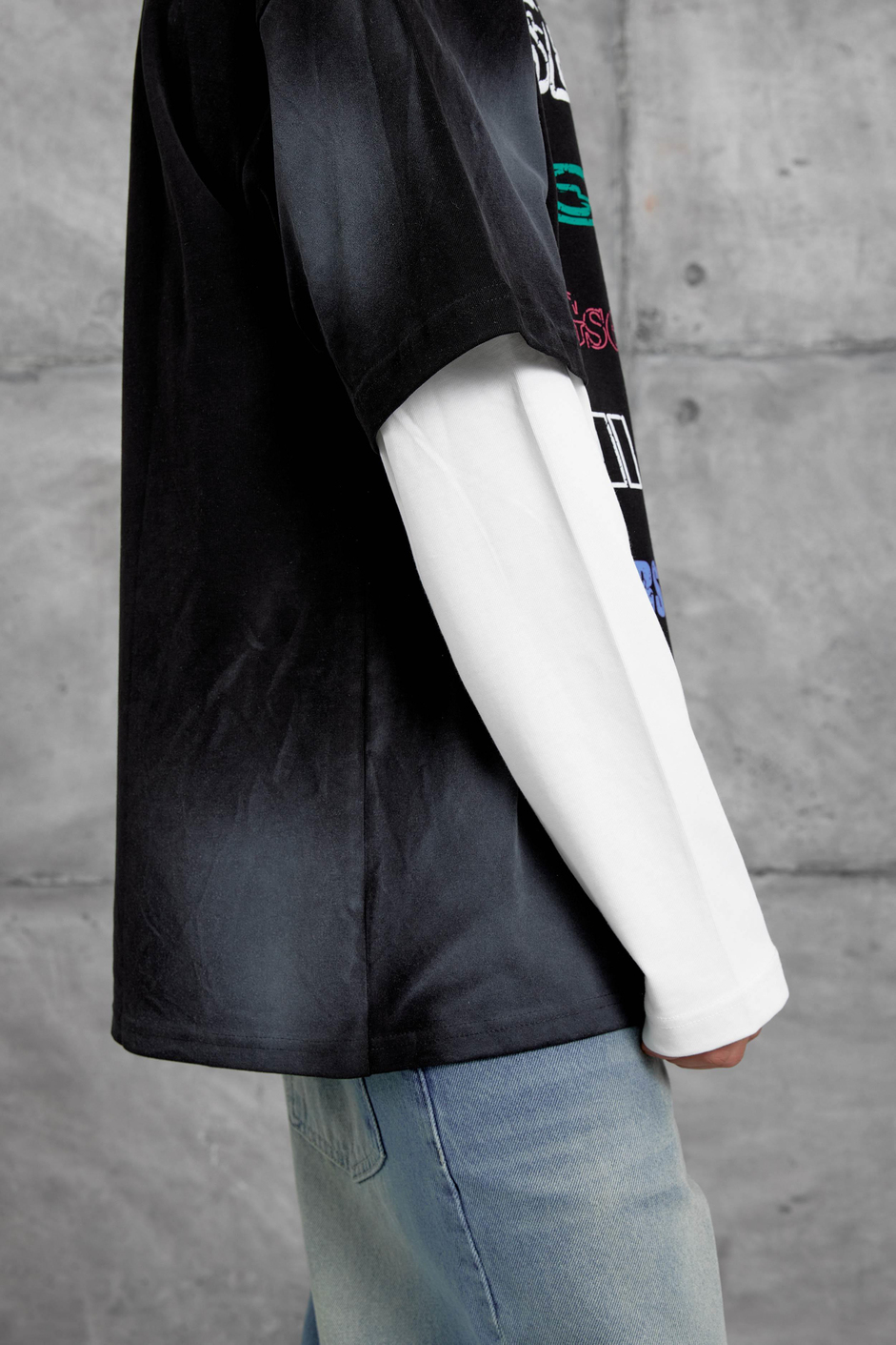 Siyah Sebizegva Baskılı Parça Kollu Sweatshirt