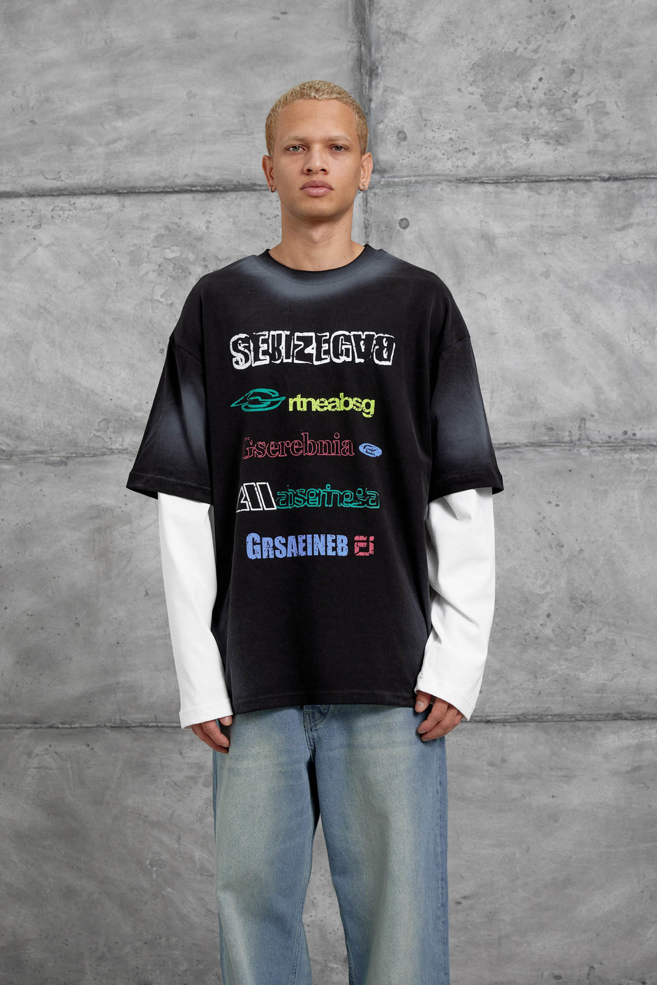 Siyah Sebizegva Baskılı Parça Kollu Sweatshirt