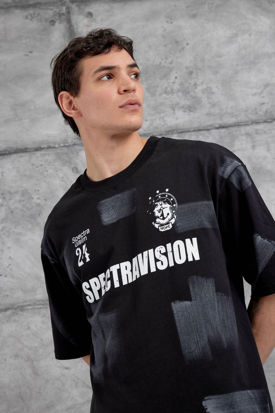 Siyah SPECTRAVİSİON DETAYLI OVERSİZE TSHIRT