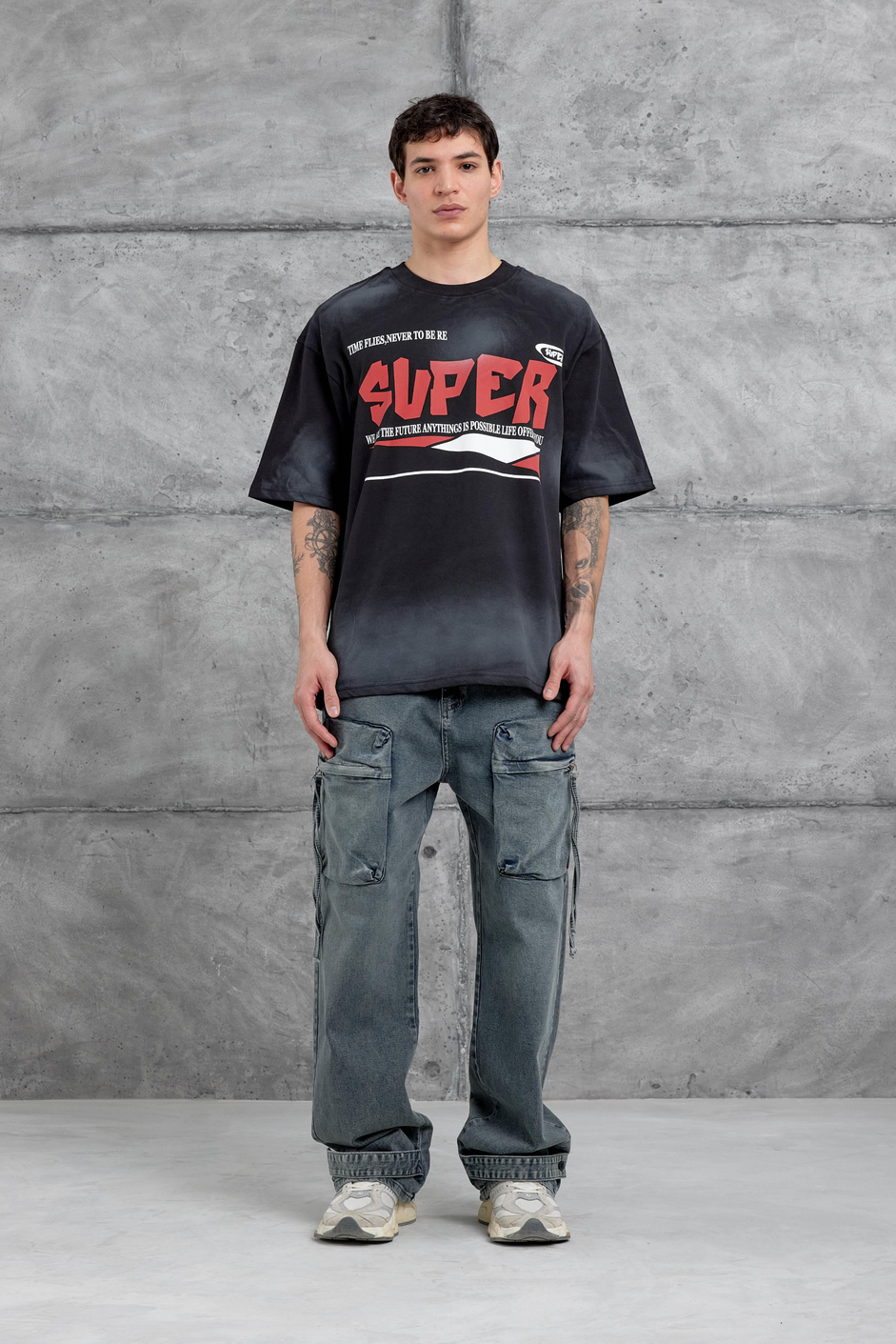 Siyah Super Yazılı Oversize Tshirt