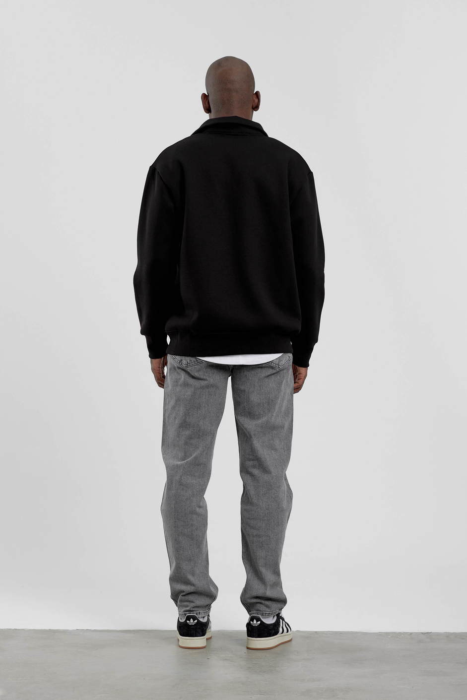 Siyah Take One's Time Yazılı Yarım Fermuarlı Sweatshirt