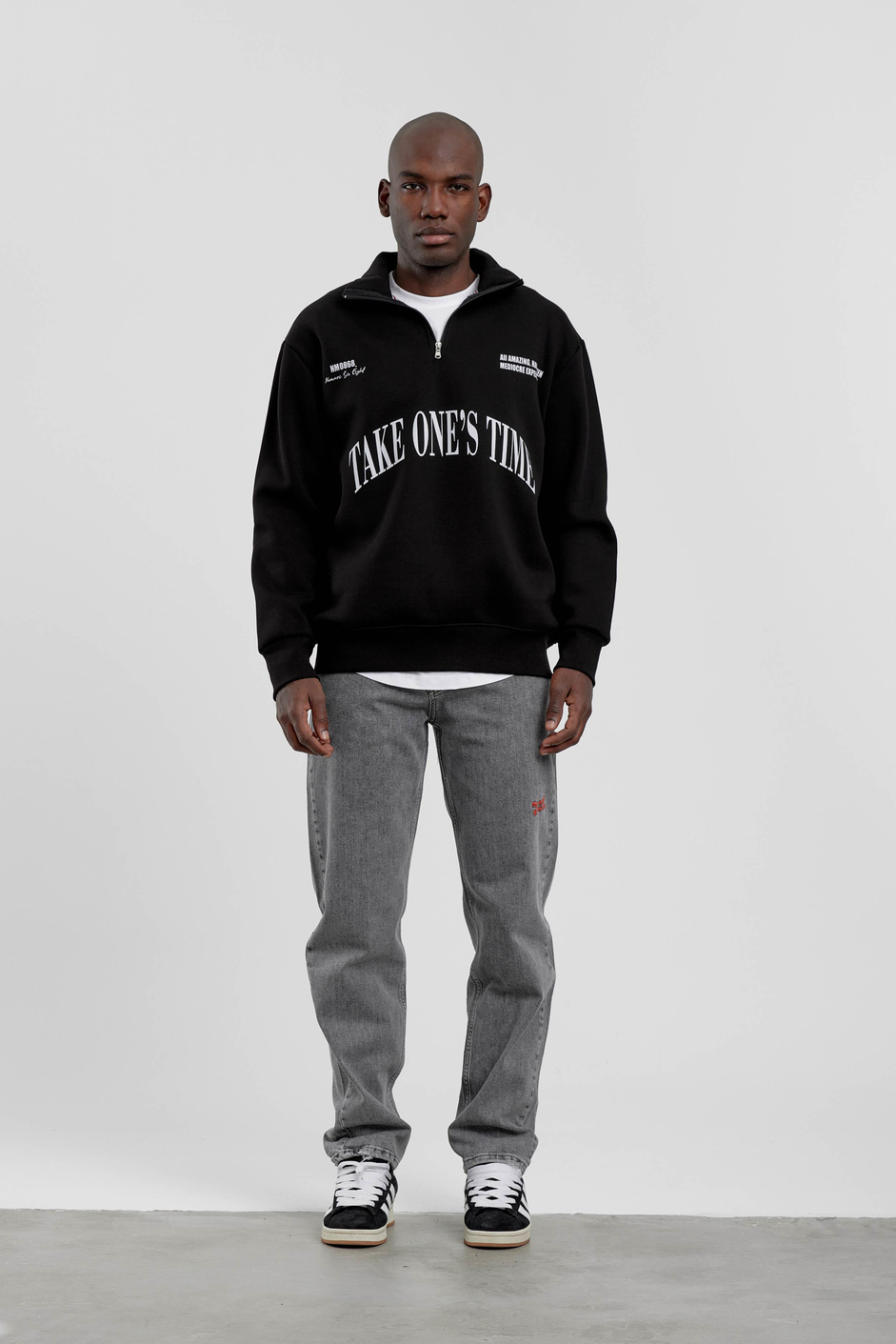 Siyah Take Ones Time Yazılı Yarım Fermuarlı Sweatshirt