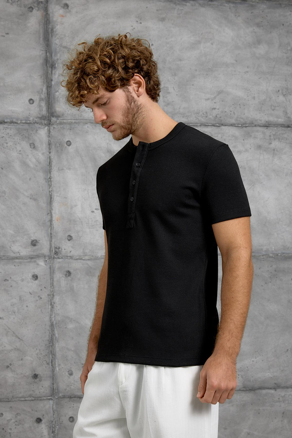 Siyah WAFFLE KUMAŞ TSHIRT