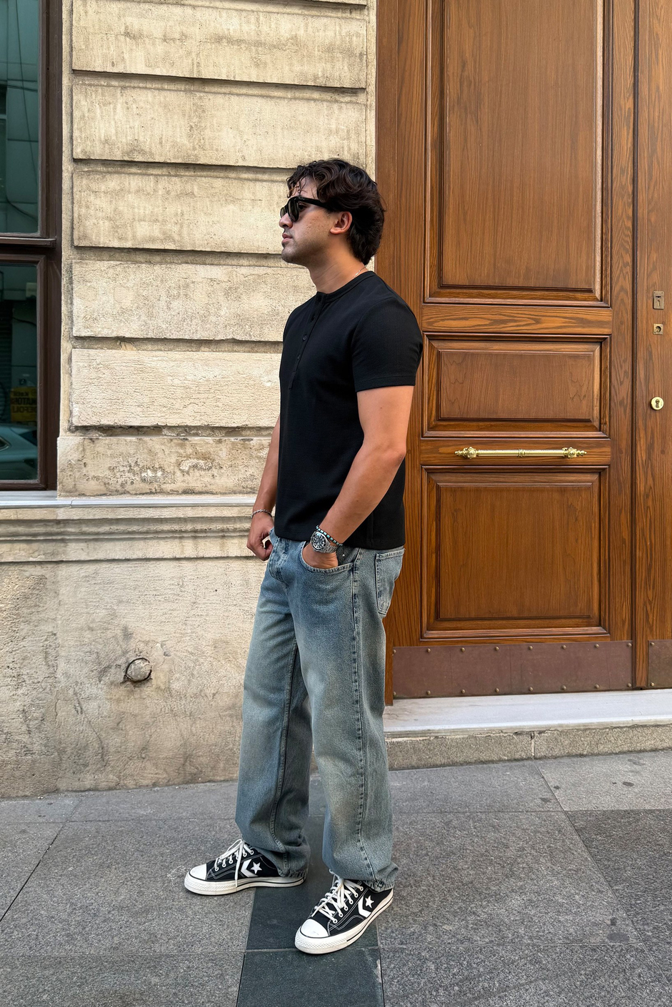 Siyah WAFFLE KUMAŞ TSHIRT