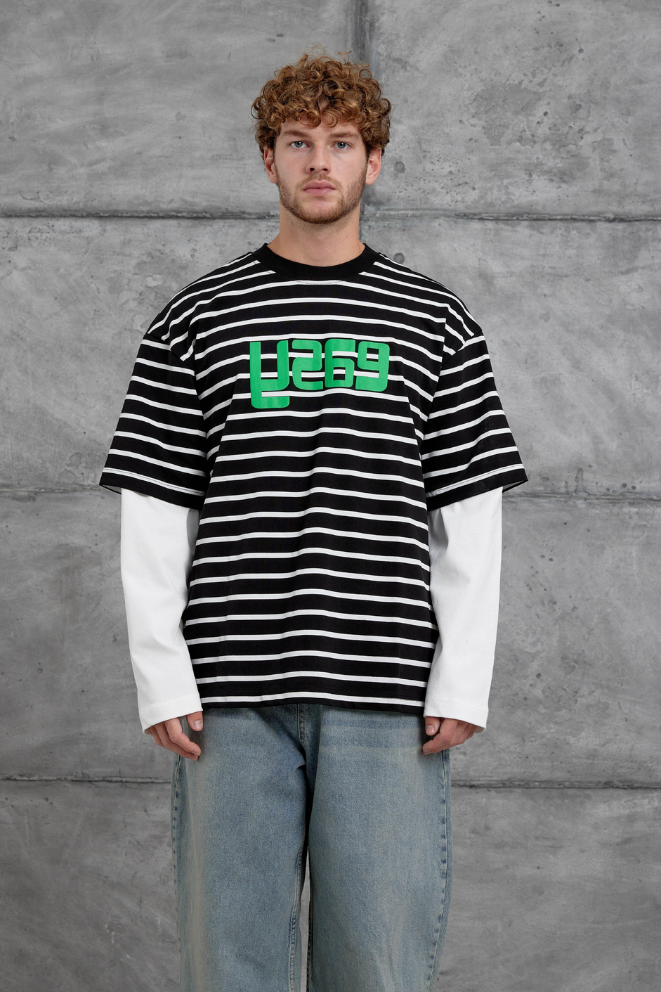 Siyah Y269 Parça Kollu Çizgili Oversize Swaetshirt