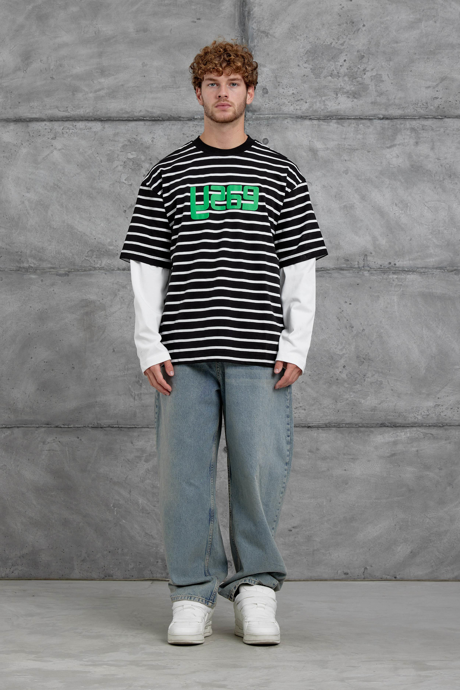 Siyah Y269 Parça Kollu Çizgili Oversize Swaetshirt