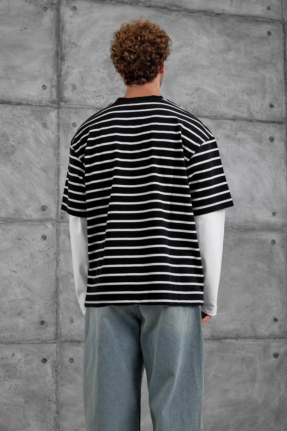 Siyah Y269 Parça Kollu Çizgili Oversize Swaetshirt