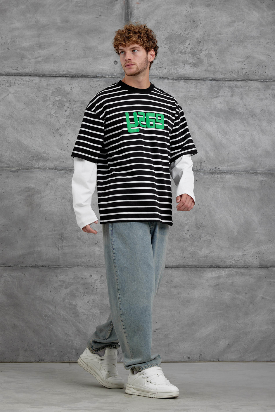 Siyah Y269 Parça Kollu Çizgili Oversize Swaetshirt