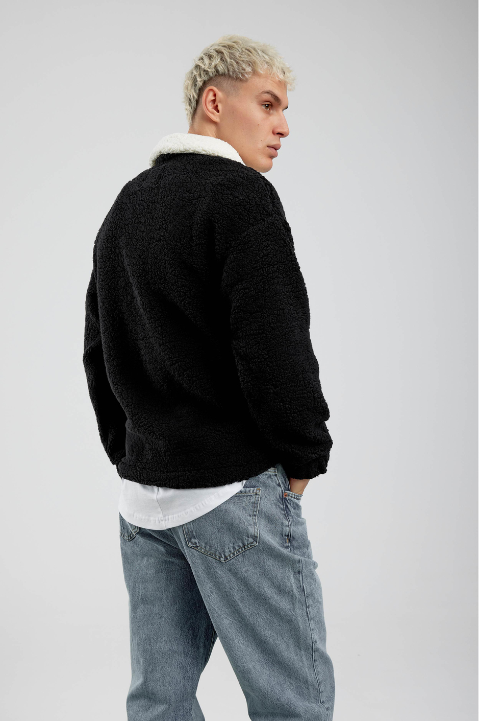 Siyah Yarım Fermuarlı Superior Peluş Sweatshirt