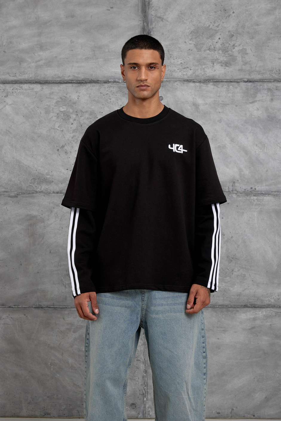 Siyah Yc4 Oversize Kolu Parçalı  Şerit Detaylı Minimal Tasarım Sweatshirt