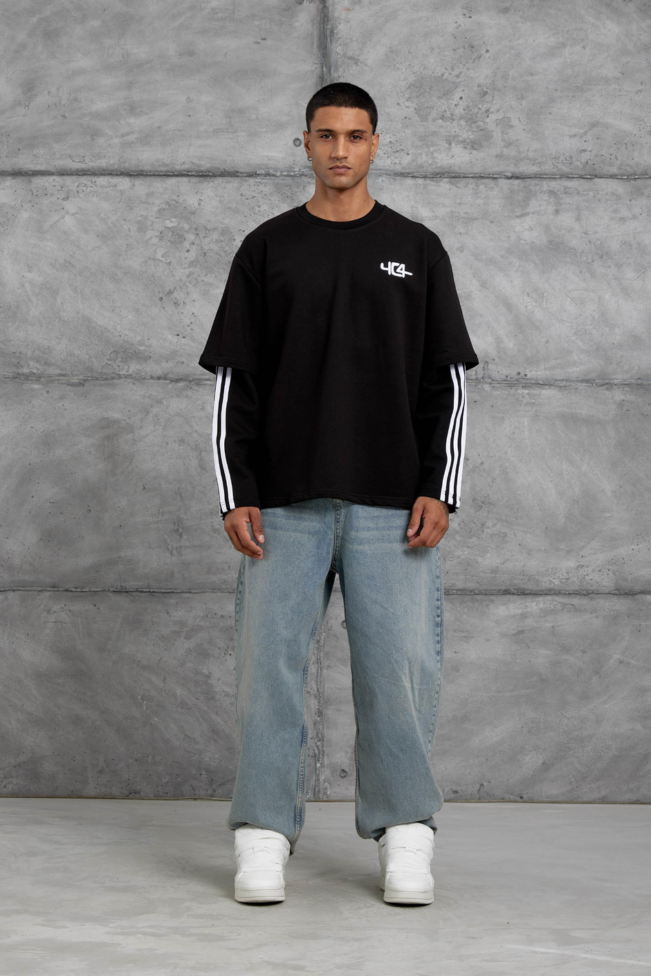 Siyah Yc4 Oversize Kolu Parçalı  Şerit Detaylı Minimal Tasarım Sweatshirt