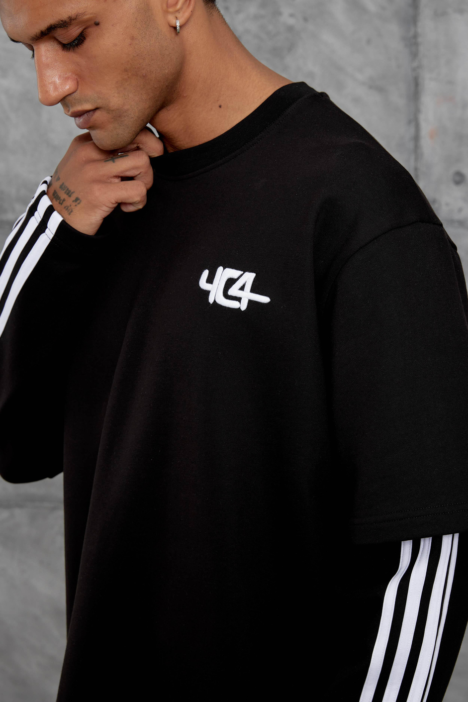 Siyah Yc4 Oversize Kolu Parçalı  Şerit Detaylı Minimal Tasarım Sweatshirt