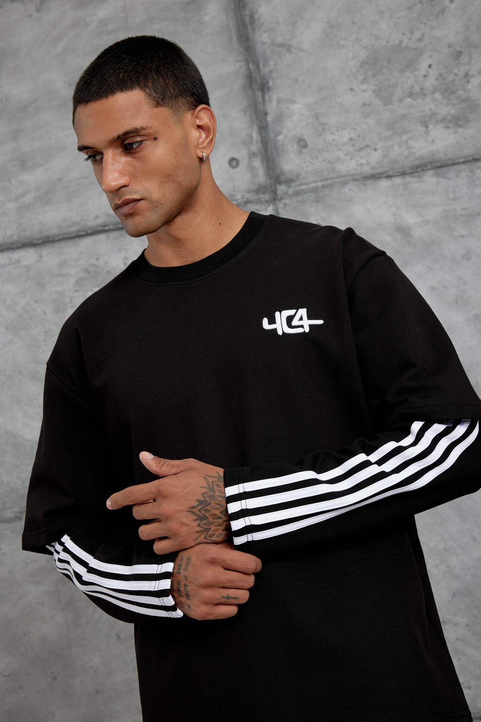 Siyah Yc4 Oversize Kolu Parçalı  Şerit Detaylı Minimal Tasarım Sweatshirt