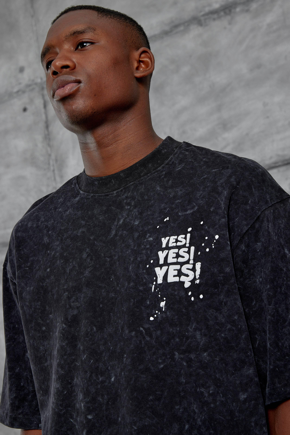 Siyah Yes Yazılı Oversize Tshirt