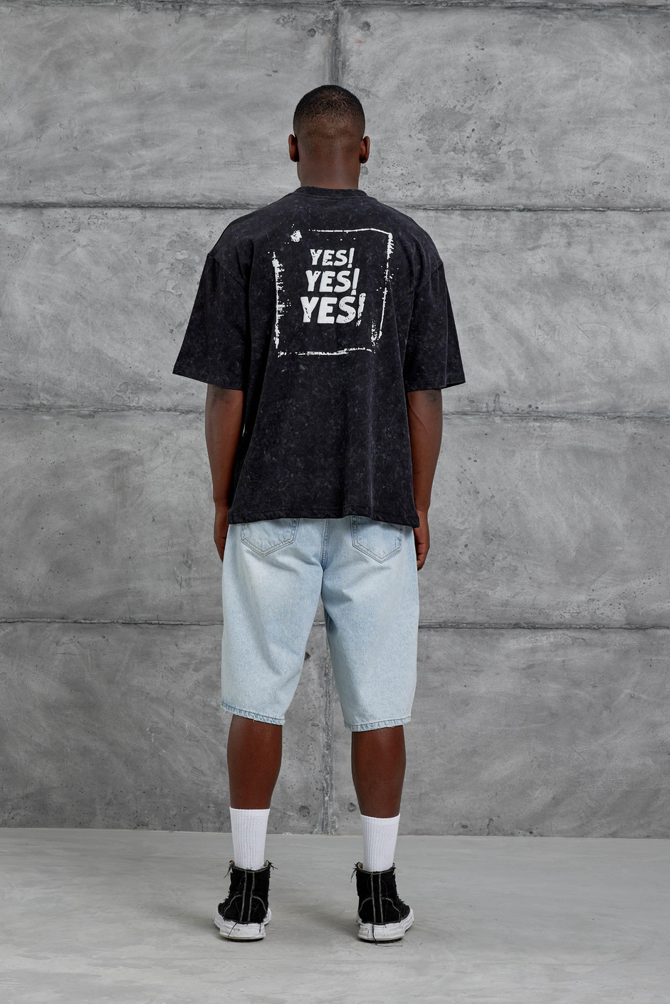 Siyah Yes Yazılı Oversize Tshirt