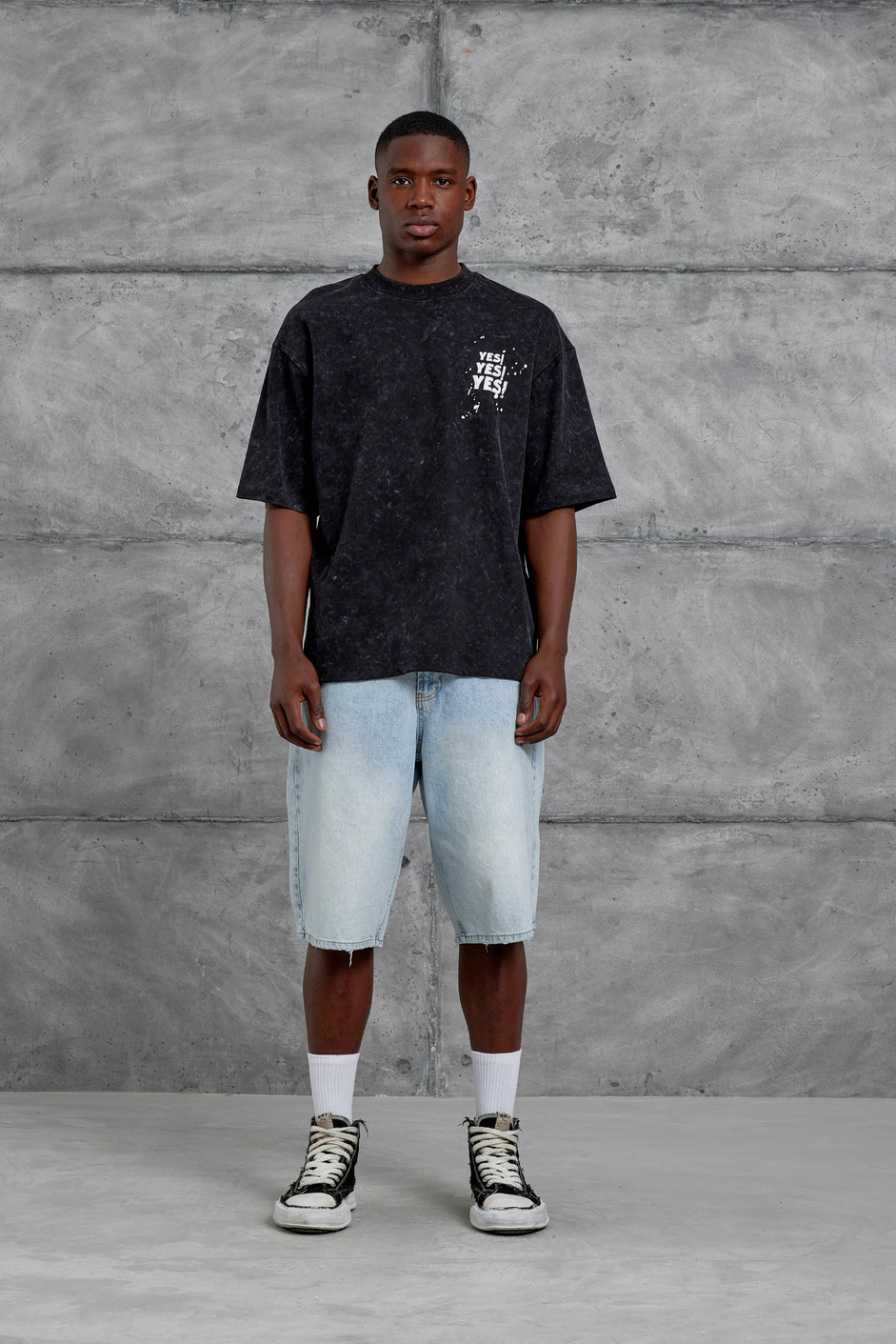 Siyah Yes Yazılı Oversize Tshirt