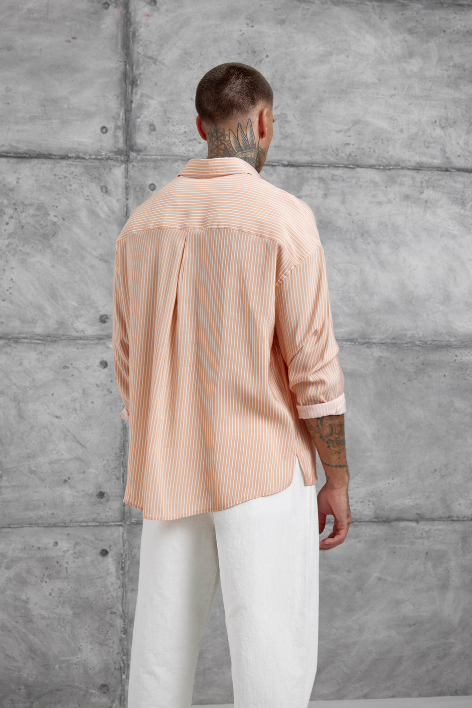 Somon Çizgili Modal Kumaş Oversize Gömlek