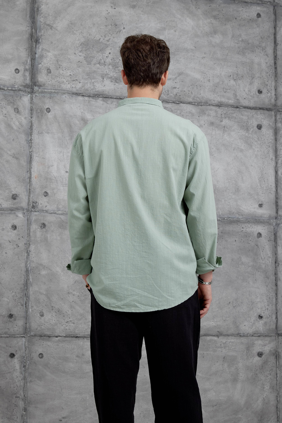 Su Yeşili Gst Keten Oversize Gömlek