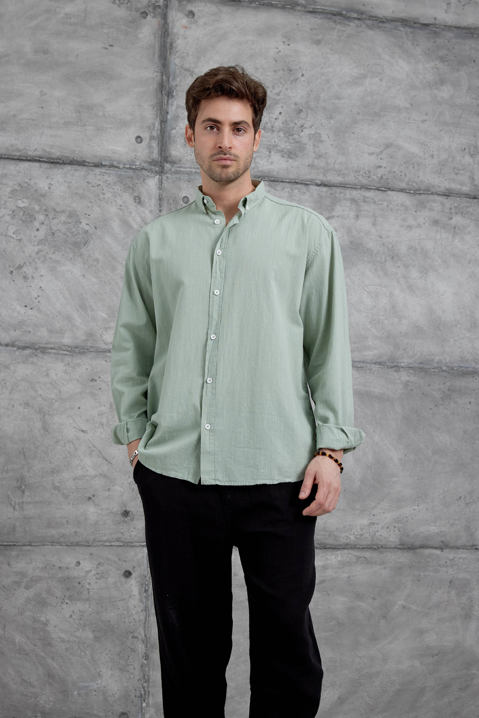 Su Yeşili Gst Keten Oversize Gömlek