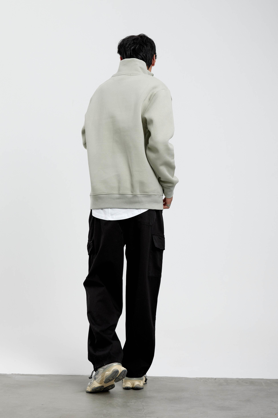 Su Yeşili Hello Yazılı Yarım Fermuarlı Sweatshirt