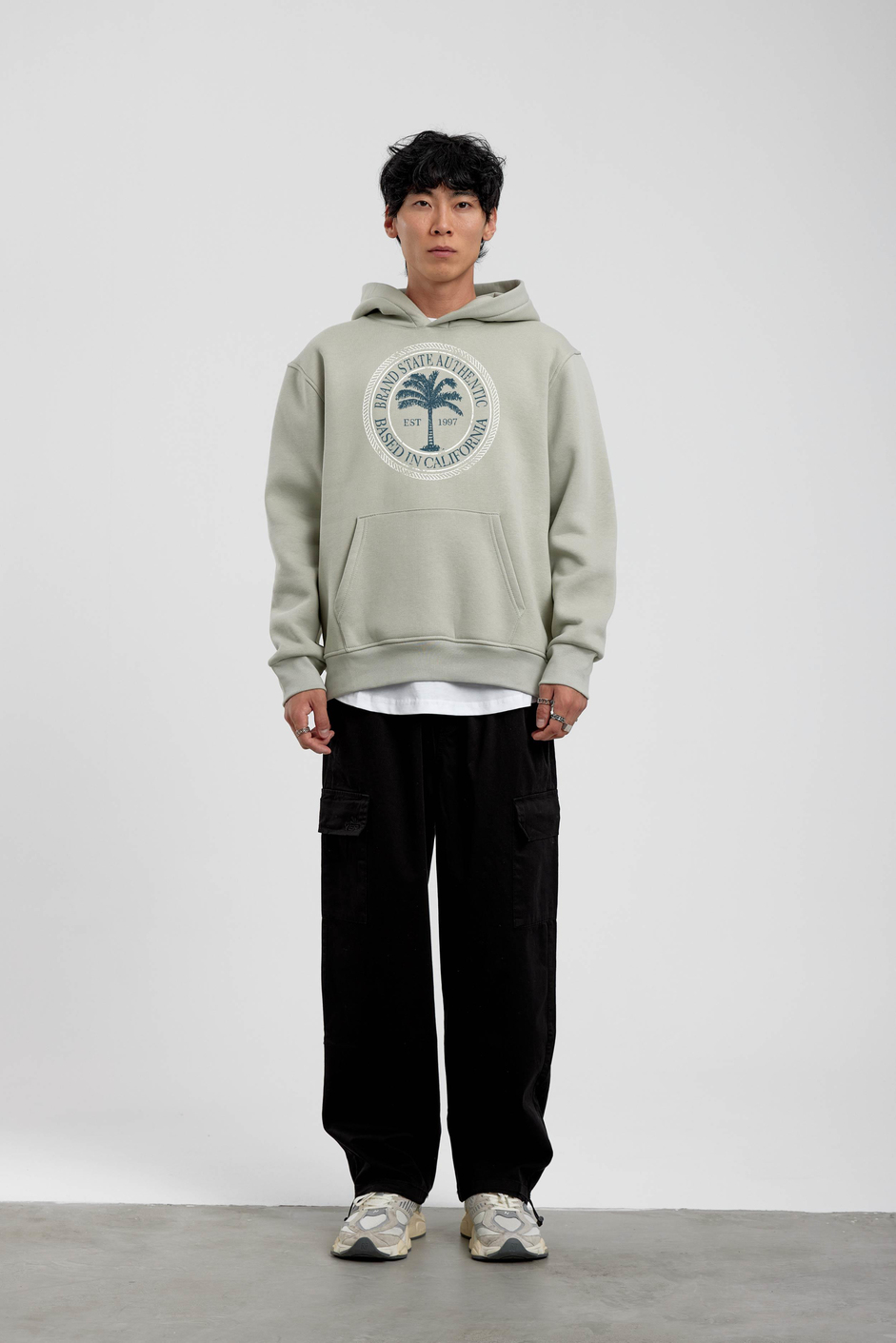 Su Yeşili Yazılı Palmiye Baskılı Kapüşonlu Sweatshirt