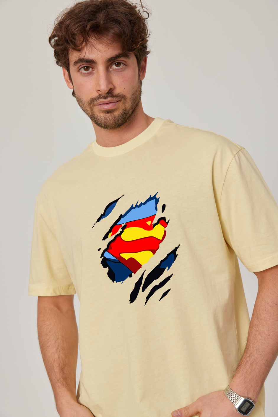 Superman Logo Baskılı Sarı Tshirt
