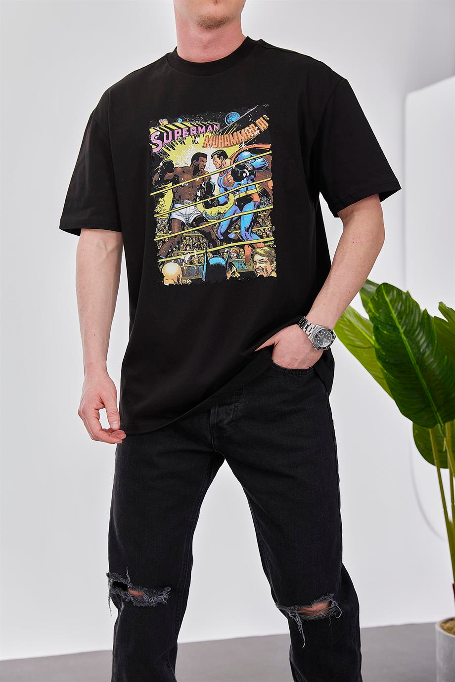 Superman vs Muhammad Ali Siyah Tshirt