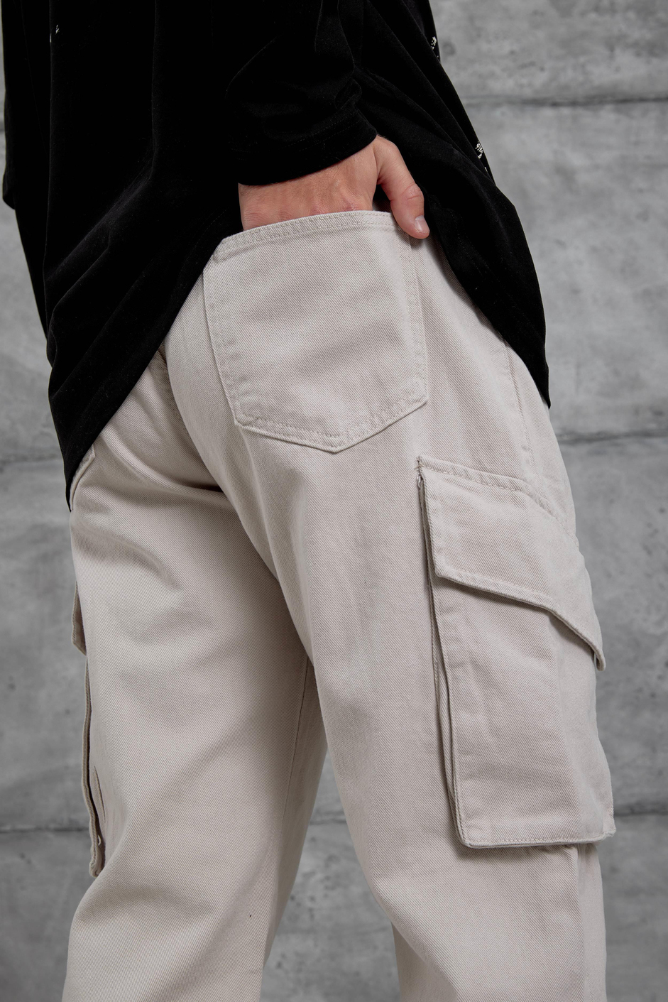 Taş W11 Gabardin Kumaş Baggy Kalıp Kargo Cepli Jean Panloton