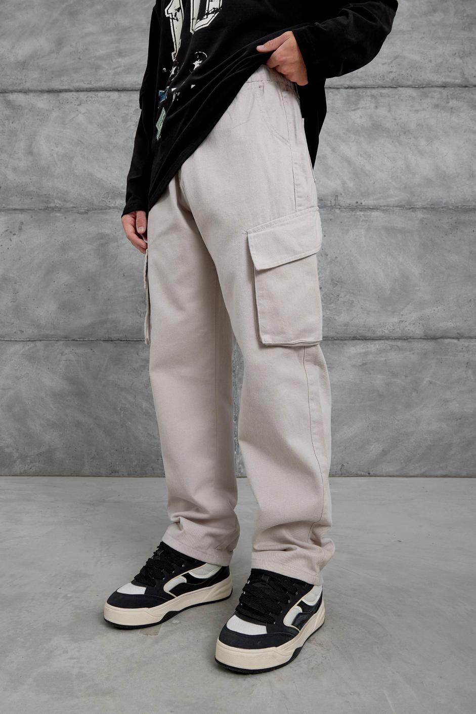 Taş W11 Gabardin Kumaş Baggy Kalıp Kargo Cepli Jean Panloton