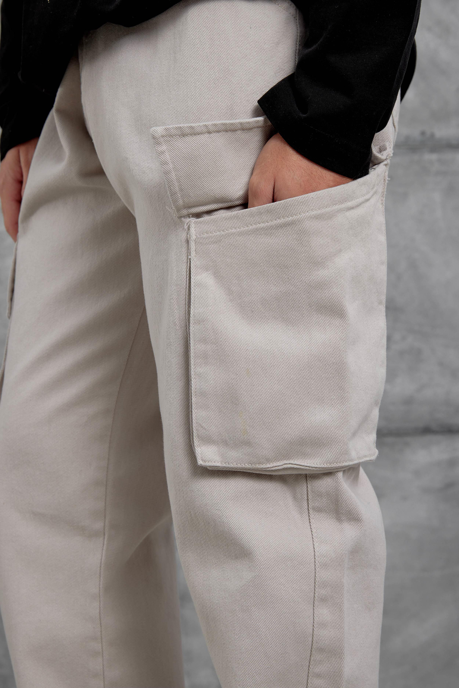 Taş W11 Gabardin Kumaş Baggy Kalıp Kargo Cepli Jean Panloton