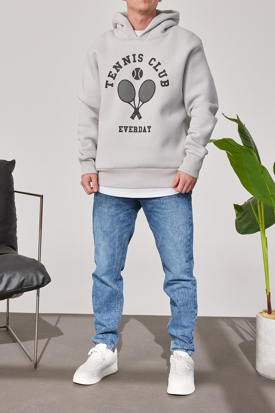 Tennis Club Gri Kapüşonlu Sweatshirt