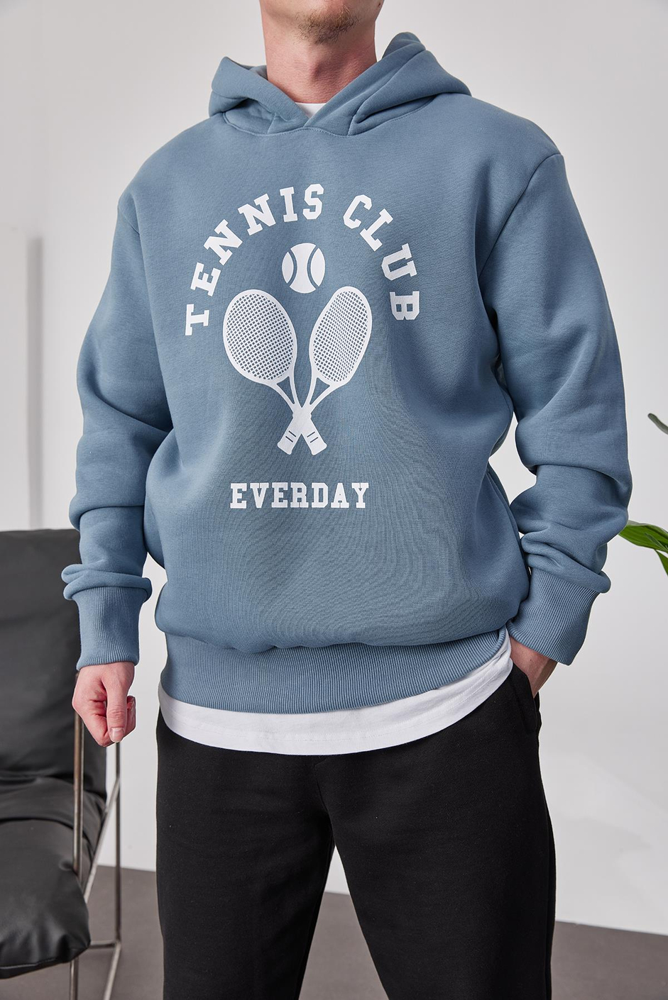 Tennis Club Mavi Kapüşonlu Sweatshirt