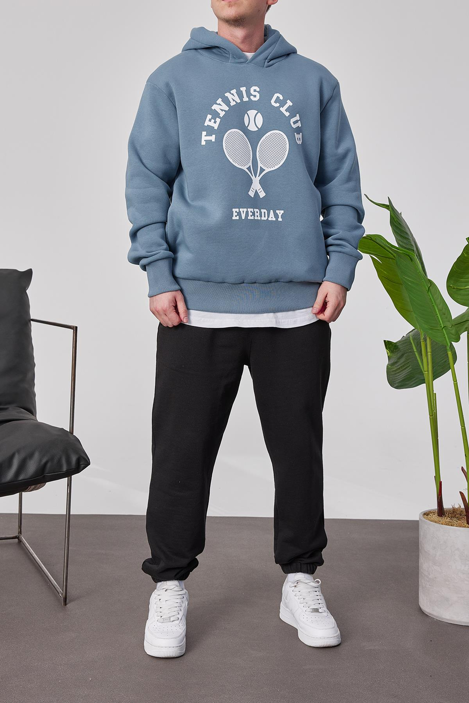 Tennis Club Mavi Kapüşonlu Sweatshirt