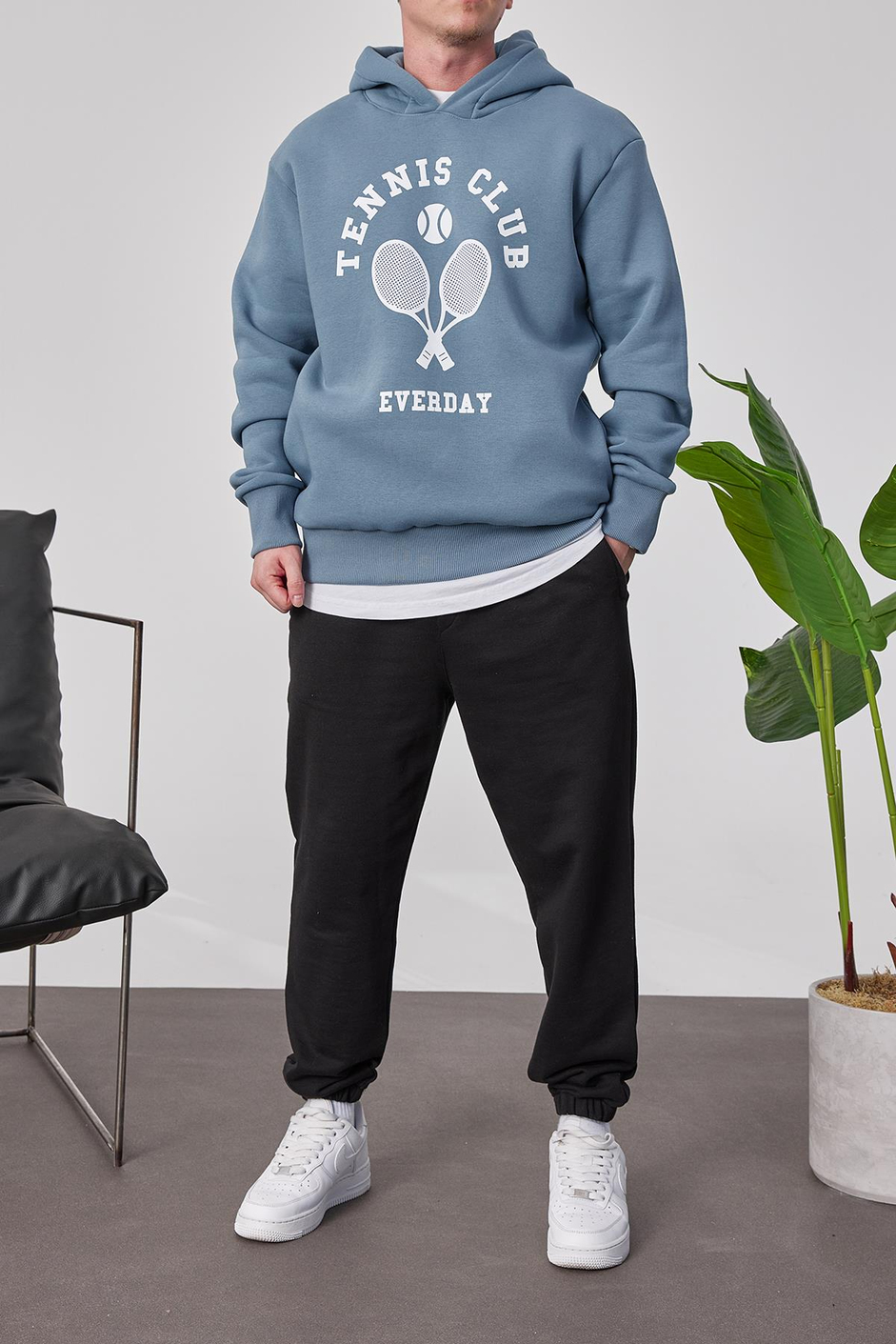 Tennis Club Mavi Kapüşonlu Sweatshirt