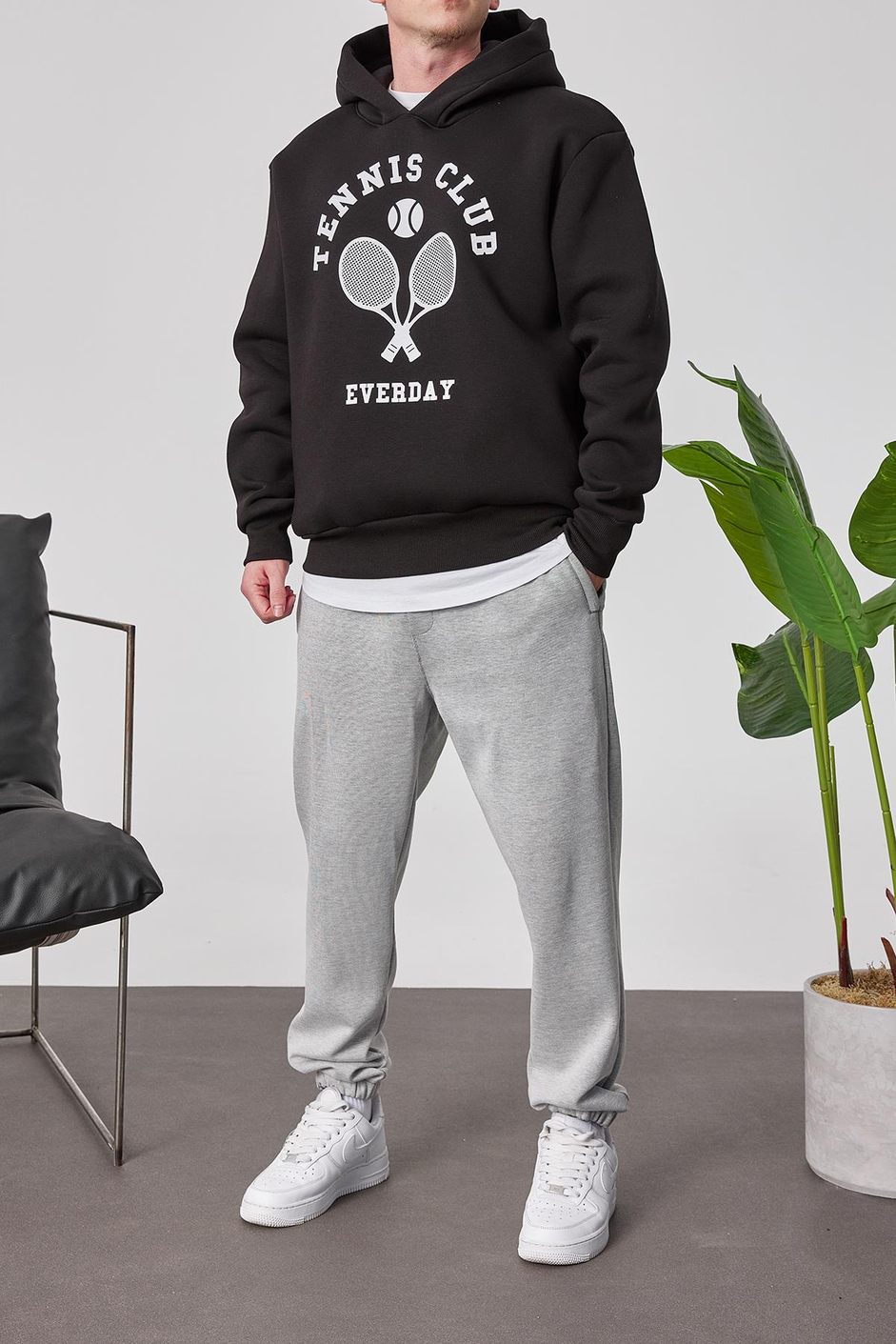 Tennis Club Siyah Kapüşonlu Sweatshirt