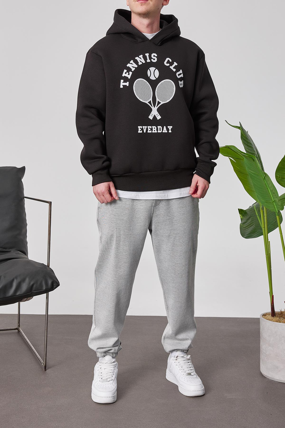 Tennis Club Siyah Kapüşonlu Sweatshirt