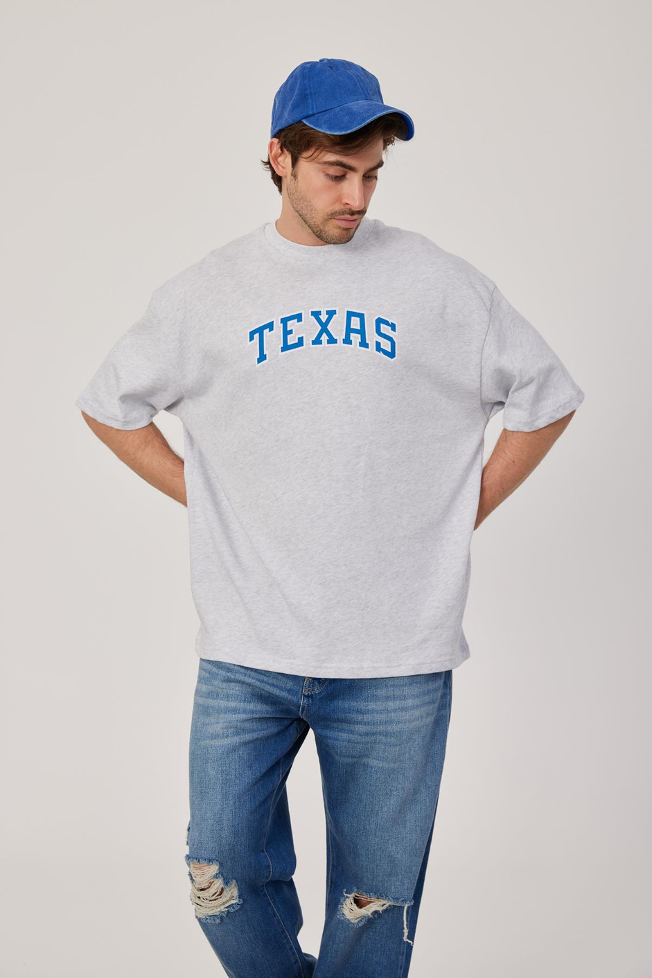 Texas Baskılı Gri Tshirt