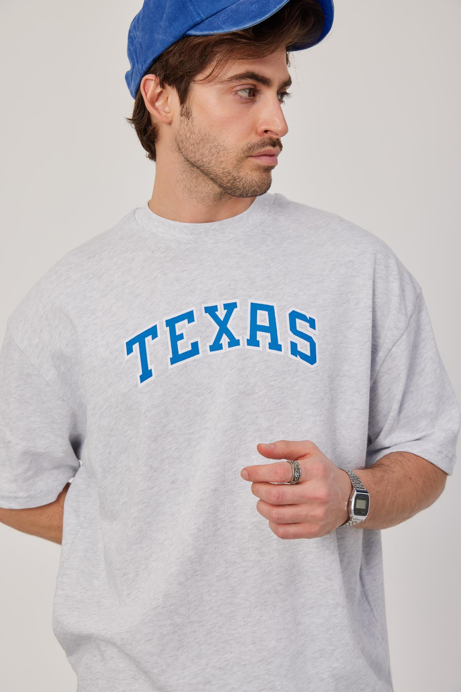 Texas Baskılı Gri Tshirt