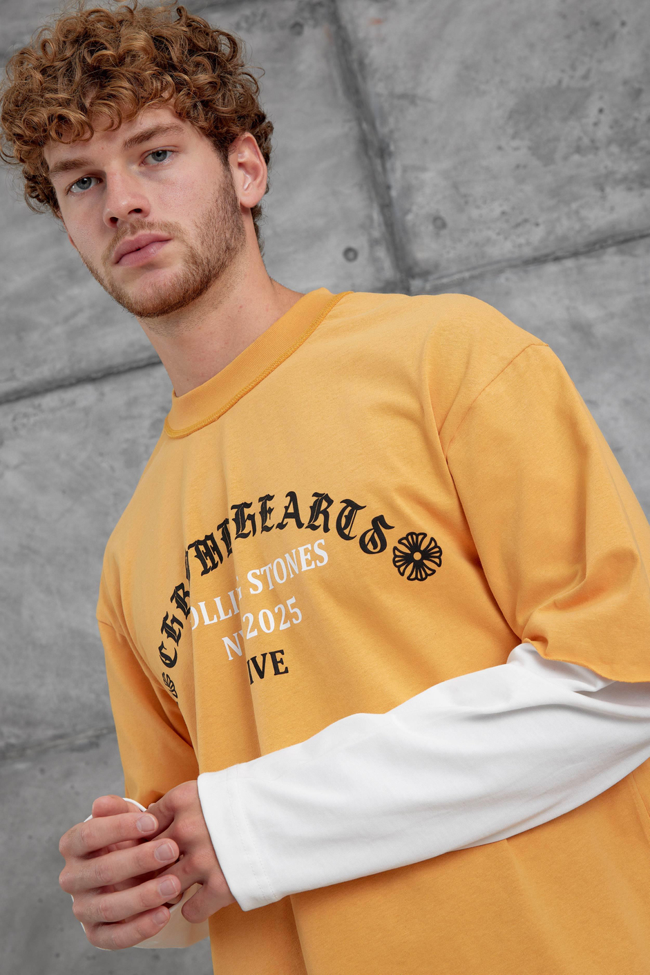 Turuncu Rolling Stone Baskılı Parça Kollu Sweatshirt