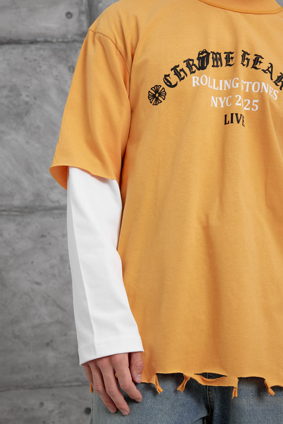 Turuncu Rolling Stone Baskılı Parça Kollu Sweatshirt