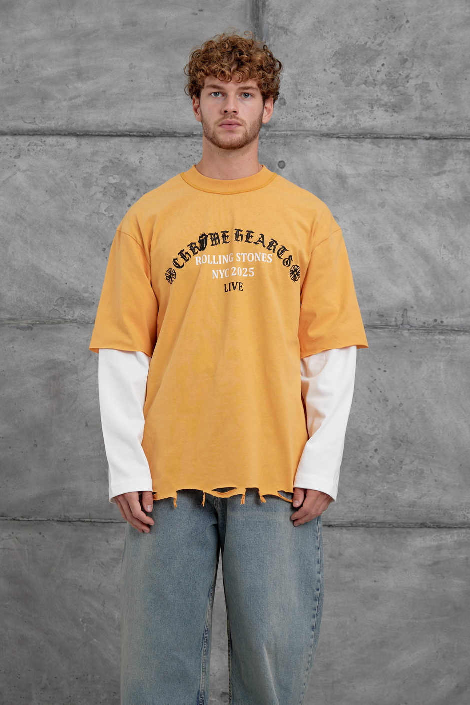 Turuncu Rolling Stone Baskılı Parça Kollu Sweatshirt