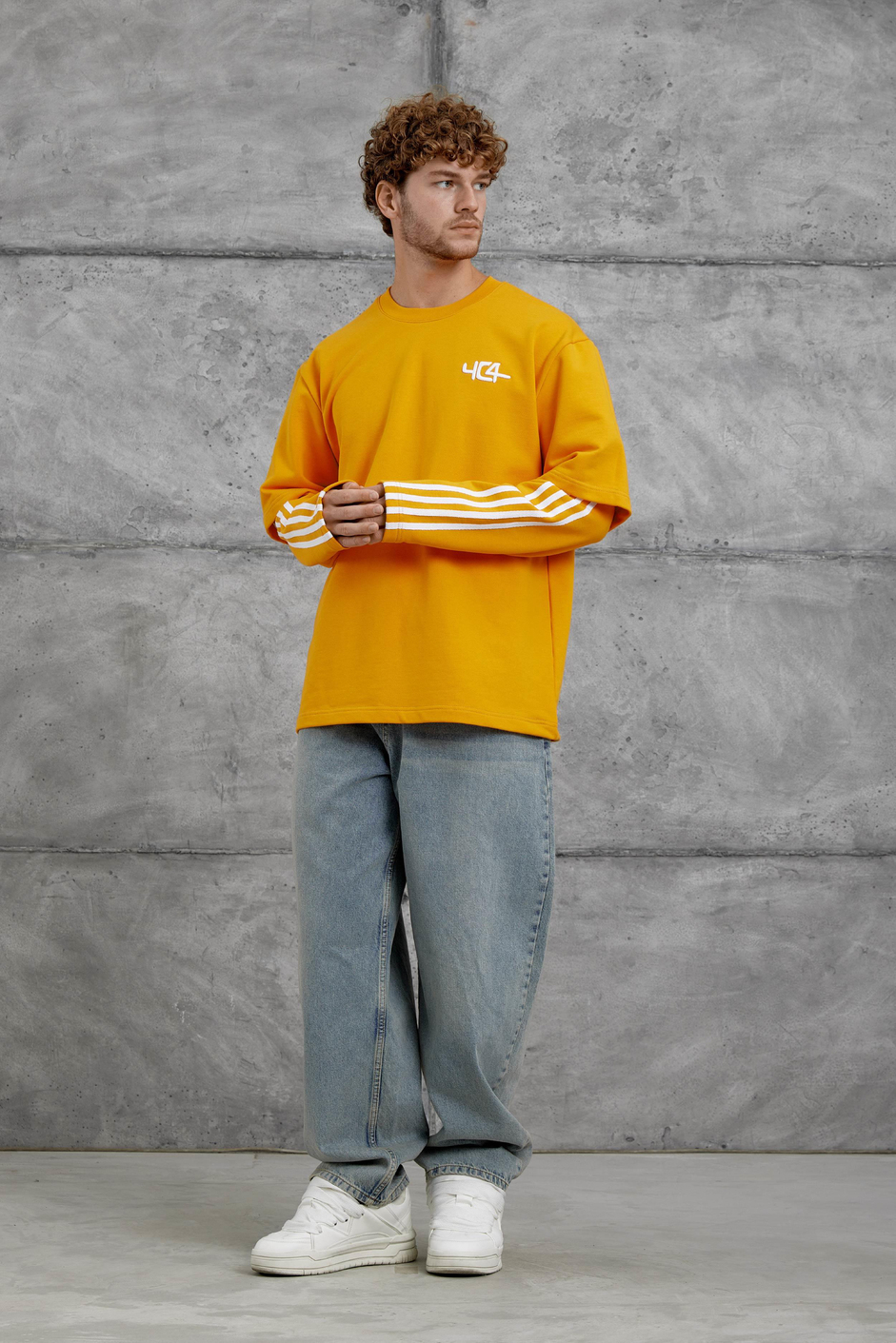 Turuncu Yc4 Oversize Kolu Parçalı  Şerit Detaylı  Sweatshirt