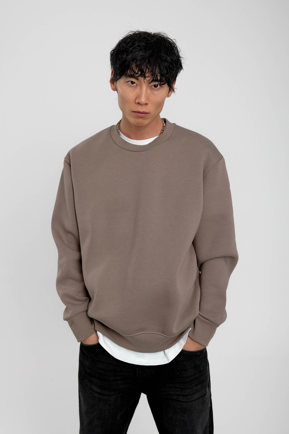 Vizon Bisiklet Yaka Basic Şardonlu Sweatshirt