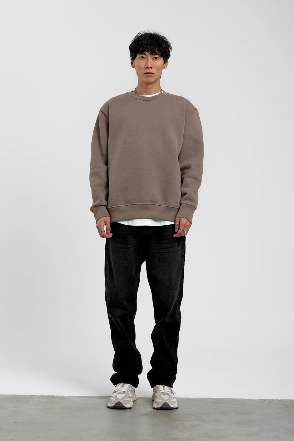 Vizon Bisiklet Yaka Basic Şardonlu Sweatshirt
