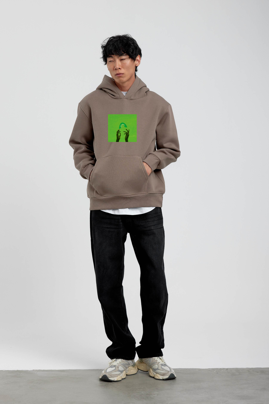 Vizon El Baskılı Kapüşonlu Sweatshirt