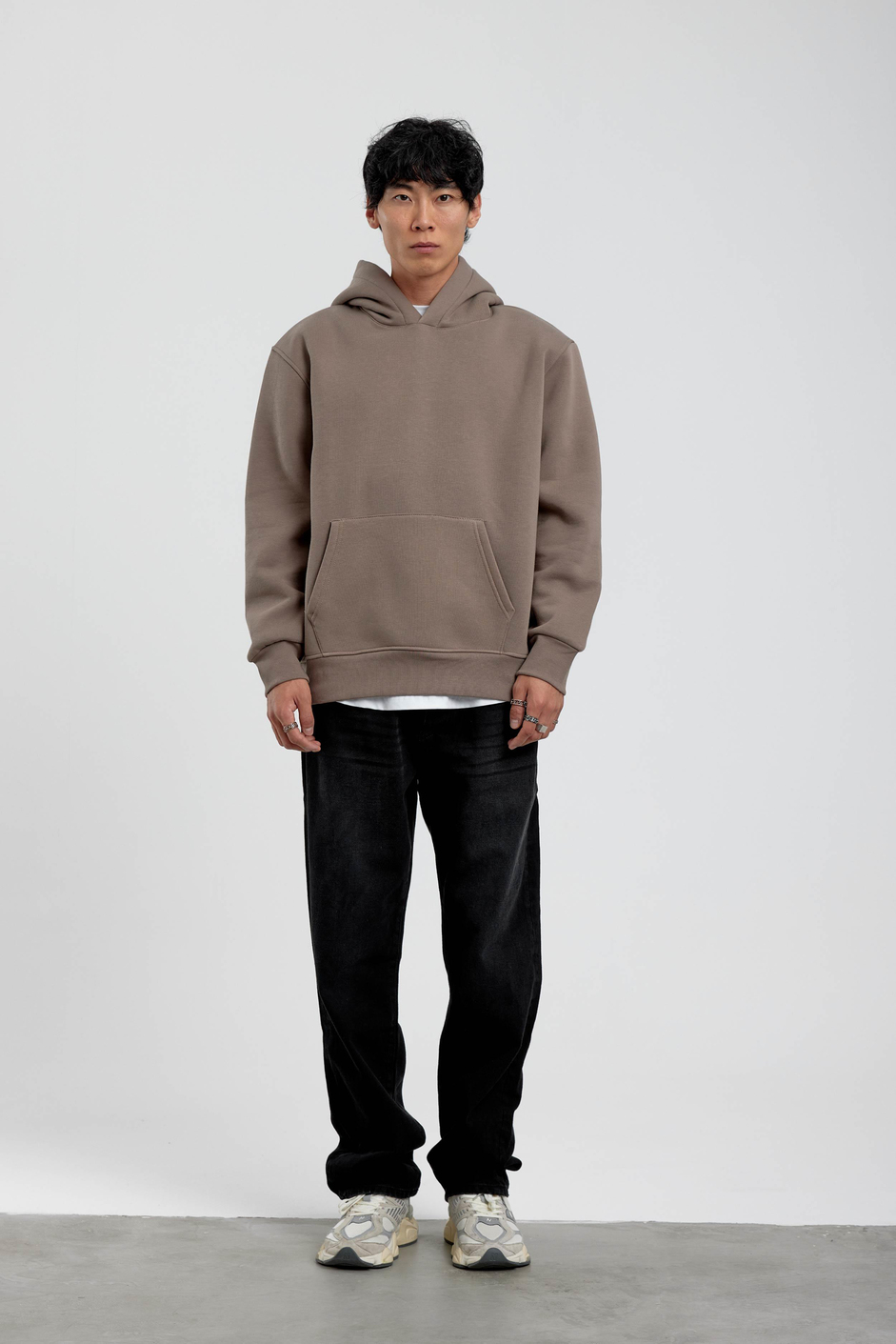 Vizon Kapüşonlu Basic Şardonlu Sweatshirt