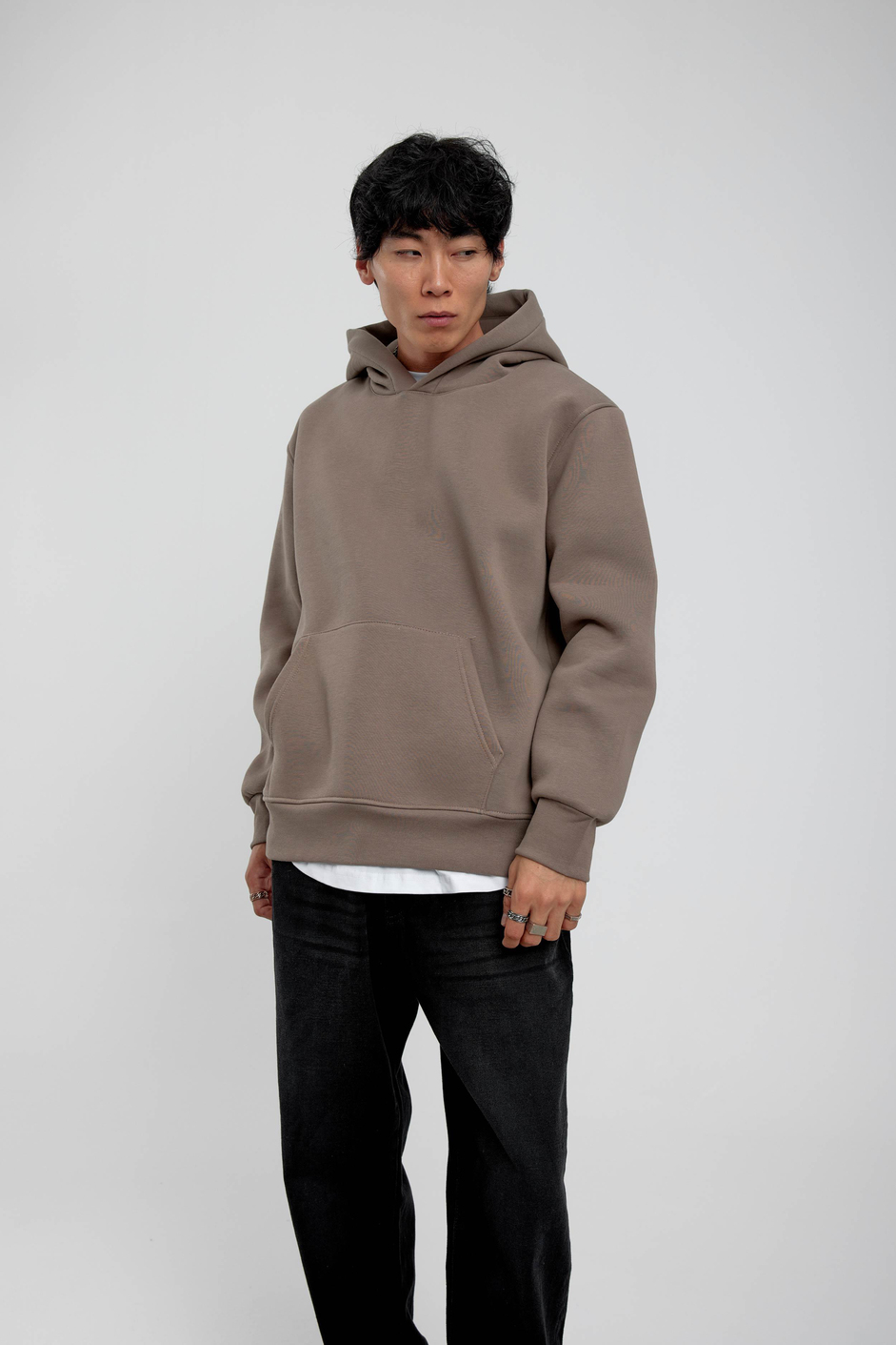 Vizon Kapüşonlu Basic Şardonlu Sweatshirt