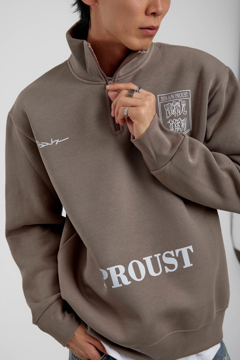 Vizon Proust Yazılı Yarım Fermuarlı Sweatshirt